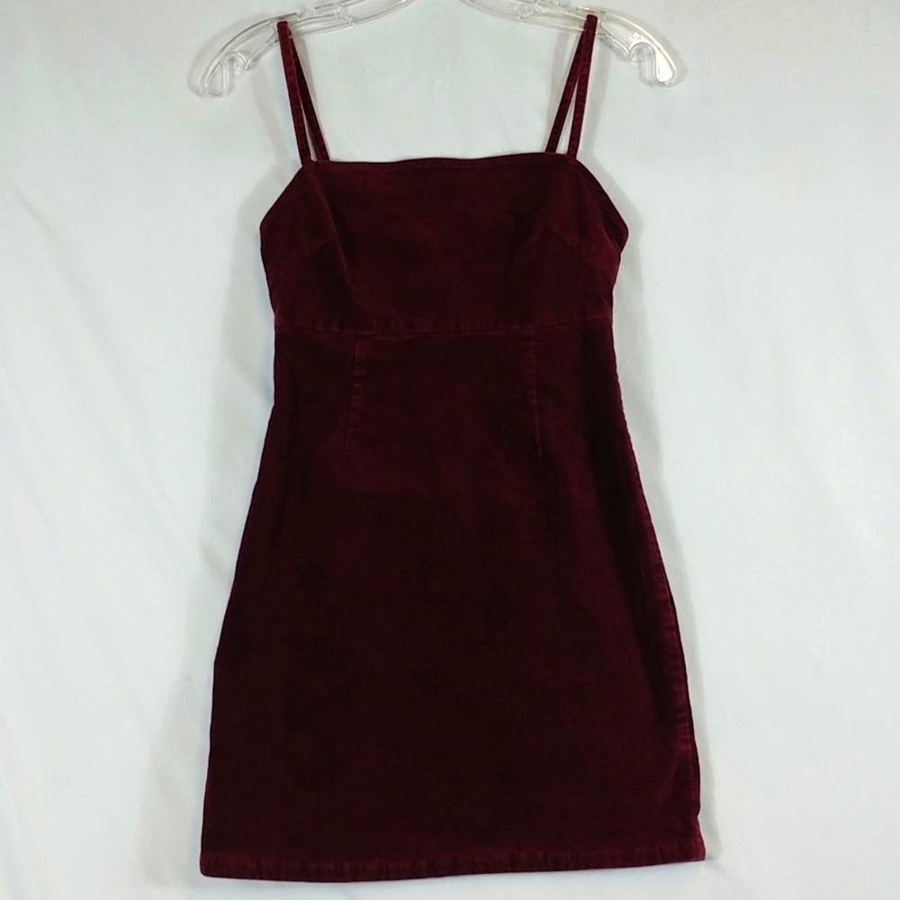Pacsun Women' Burgundy Corduroy Pinafore Y2K Summer Mini Dress Size S - Picture 2 of 10